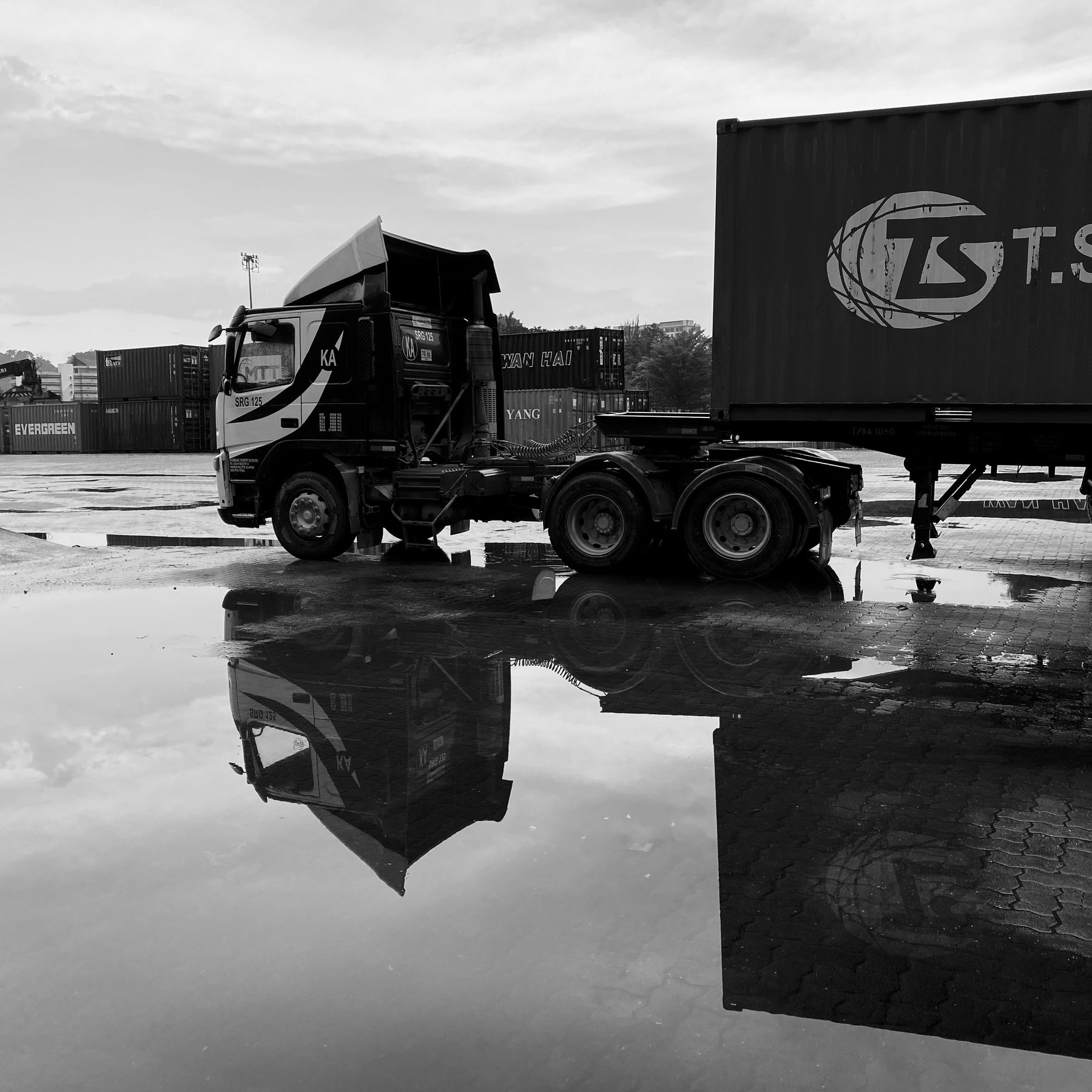 Container lorry at an industrial yard in Ipoh, Perak, Malaysia